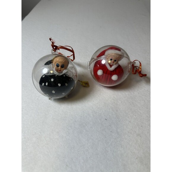 VTG Pixie Doll Christmas Tree Ornament (2) Black Red Clown W/tag - Picture 1 of 6
